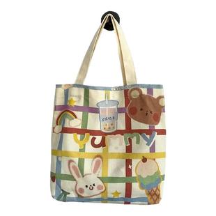 新款可爱卡通帆布包补习袋便当包小号手提包袋女包手拎包帆布小包