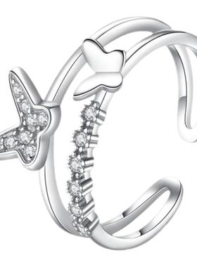 925纯银戒指女ins潮小众设计蝴蝶