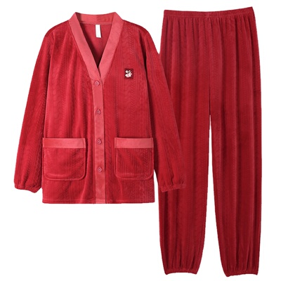 浪莎海岛绒睡衣女加厚保暖套装