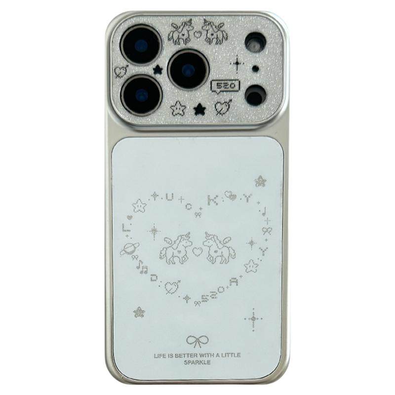 由里公园ins可爱闪粉爱心线条涂鸦天使小马17适用18pro苹果18ProMax手机壳iPhone16全包14新款16P