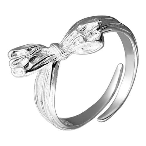 s925纯银蝴蝶结戒指女轻奢气质甜美开口指环ins小众设计感食指戒