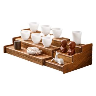 胡桃木杯架茶具三层伸缩架收纳架紫砂壶置物架实木茶架茶壶展示架