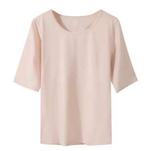 纯棉五分袖保暖上衣女早秋冬内搭打底衫中袖秋衣半袖保暖内衣t恤