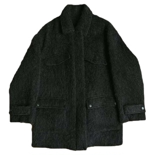 拉毛英伦风工装翻领西装拉链中长款大衣羊绒羊毛呢子外套秋冬新款