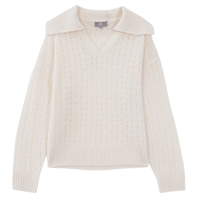 东黎棋盘格镂空工艺长袖套衫