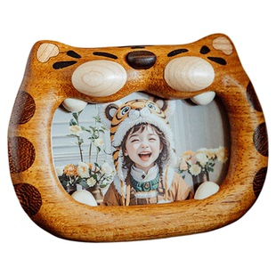 原上城萌虎添福3寸拍立得磁吸相框治愈系原创实木冰箱贴相框摆台