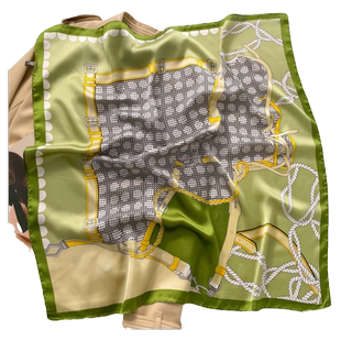 杭州丝绸女春秋百搭粉色小碎花油画风70小方巾仿真丝围巾薄款丝巾