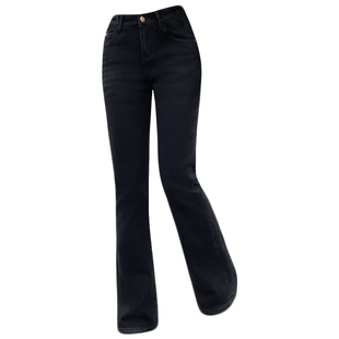 2025冬季新款 阿凡牛67488黑色植绒底薄绒保暖修身女牛仔微喇叭裤