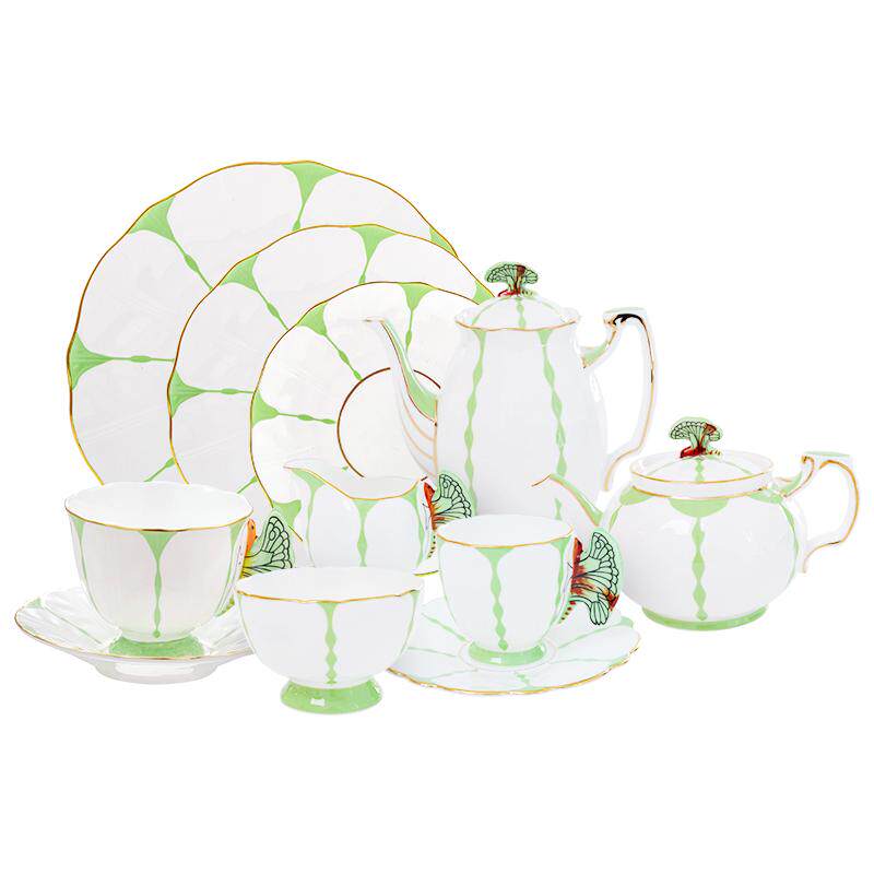 Aynsley经典绿色蝴蝶下午茶具