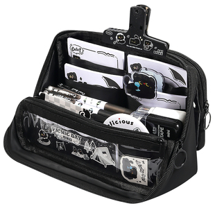 黑猫简约笔袋多功能可拆卸文具袋女生2025新款高颜值ins风大容量文具盒小学男女孩耐脏初中生可爱黑色铅笔袋