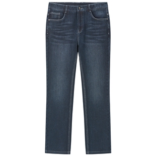 [底抓毛]百斯盾官方男装牛仔裤秋冬新款舒适休闲保暖中直筒长裤