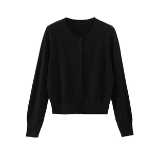 Jicouture金属丝开衫秋冬圆领长袖针织女单排扣百搭简约显瘦上衣