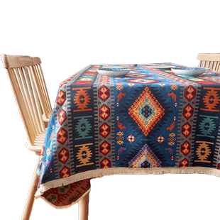 波西米亚餐桌布棉麻复古摩洛哥风情台布美式高级感轻奢ins风