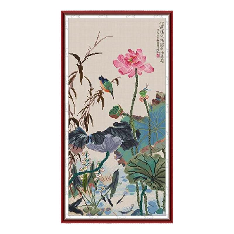 国画水墨荷花十字绣中式花鸟客厅