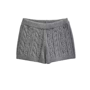 高腰显瘦加厚麻花针织短裤女春装外穿百搭松紧腰休闲毛线裤热裤