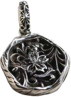 个性时尚复古纯银做旧镂空樱花