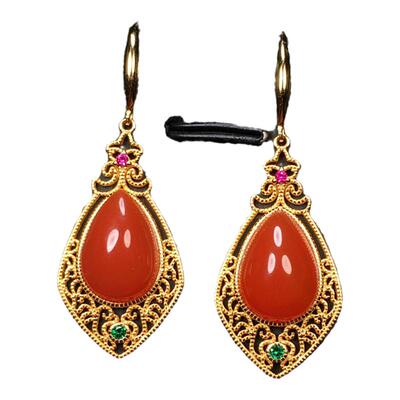 耳坠南红雅露银耳钩镀金