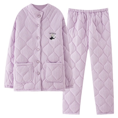 浪莎纯棉夹棉睡衣女保暖加厚套装