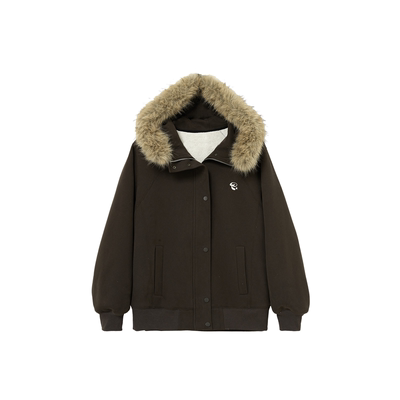 老章和小胖PONGKIKI真貉子毛菲奥娜美式羽绒服女大码宽松羽绒外套