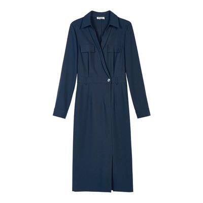 米思阳2026春季新款简约气质羊毛混纺连衣裙修身开叉一步裙女5361