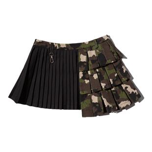 Lapaki Paka 拼接迷彩百褶裙 定制印花面料复古朋克辣妹A型半身裙