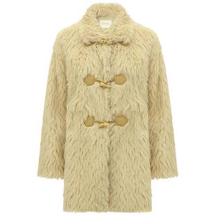 【3件5折】COCOBELLA环保皮草剪绒外套女长毛绒感牛角扣大衣SC541