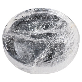 天然白水晶片原石摆件圆形底盘茶杯垫片状石头小号底座底托烟灰缸