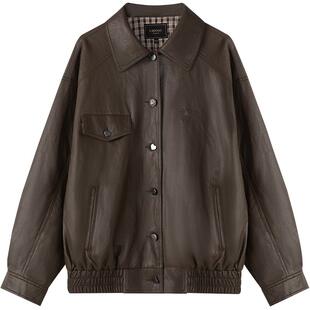 LAGOGO巴恩风琥珀流光PU外套女拉谷谷2026春新款蛋白皮夹克