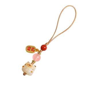 天然白菩提根炭烧招财猫咪手机挂绳小清新可爱猫爪汽车钥匙扣挂件