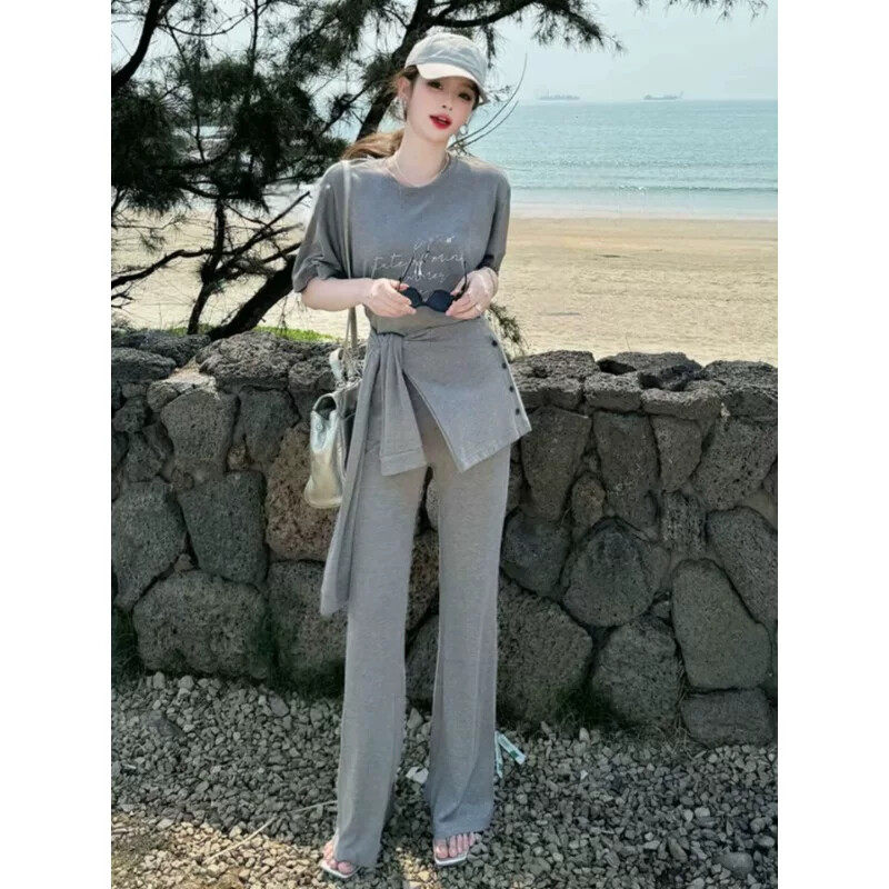 夏娃的女装一线大牌欧货外贸折扣清仓今年流行短袖T恤腰封休闲裤