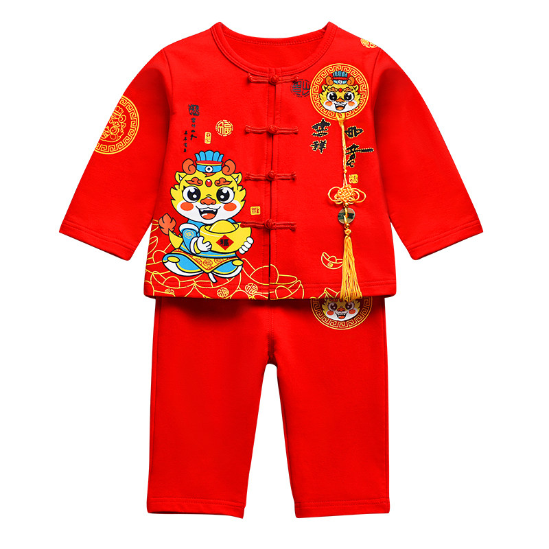 新中式男童龙宝宝一周岁宴礼服夏抓周衣服男宝婴儿生日套装春秋季