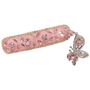 高端满钻重工蝴蝶流苏发夹女粉色发卡新娘发饰新中式bb夹子侧边夹