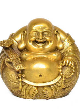 全铜弥勒佛像汽车摆件一团和气笑佛像大肚弥勒佛车载装饰品