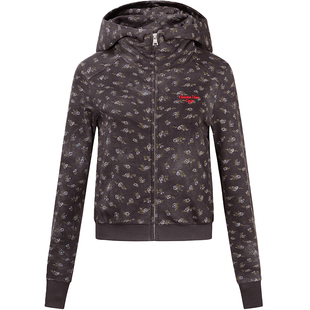 GUUKAHERO恶魔角连帽短款开衫卫衣女 戴燕妮同款美式碎花辣妹外套