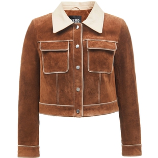 Vero Moda套装女2025秋季新款巴恩风拼色短皮衣A字皮裙325310003