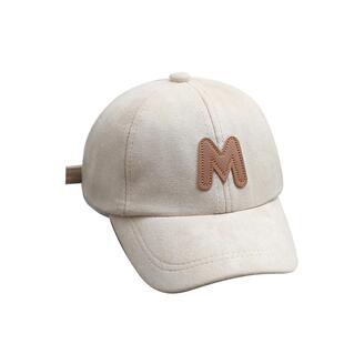 2023秋冬新款韩国儿童帽子文艺百搭字母M皮标绒面鸭舌帽棒球帽子
