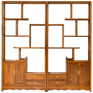 鸡翅木博古架新中式实木茶室多宝阁隔断红木古董架仿古中式置物架