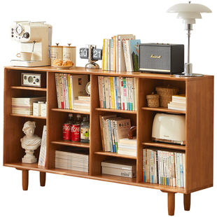 全实木书柜矮柜书架日式格子柜落地置物架家用学生客厅简约收纳架