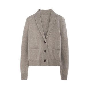 浅秋青果领针织衫羊毛衫秋季新款外套上衣女纯色翻领开衫女装