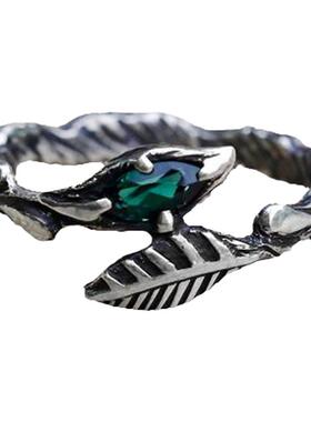 天然榄尖切面绿蓝碧玺戒指纯银