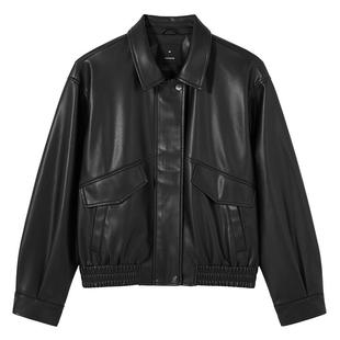 热风2025年秋季新款女士复古仿PU外套款潮流街头拉链翻领上衣