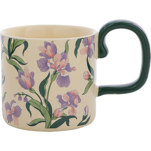 鸢尾花马克杯陶瓷咖啡杯情侣杯漂亮喝水杯子女生高颜值家用早餐杯