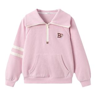 巴拉巴拉女童卫衣大童翻领打底衫儿童白色上衣舒适秋装新款童装潮