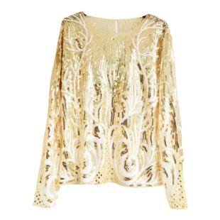 夏季新款 泰国潮牌 波浪纹超闪亮片气质圆领长袖上衣时髦潮女装