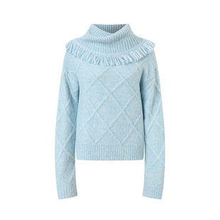 in modo diverso原创设计感秘鲁羊驼毛菱形绞花两穿宽松流苏毛衣