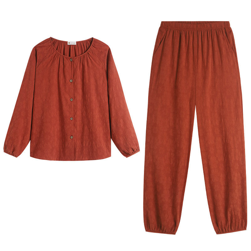 春秋纯棉简约森系女款家居服套装