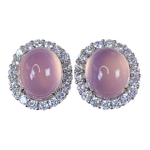 冰种玉髓耳钉翡翠色天然玉石镶嵌宝石粉玛瑙耳环925银针款耳饰品