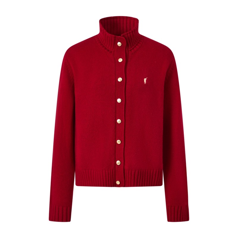 【100%绵羊毛】POLOWALK女式羊毛衫2025冬季新品红色圣诞羊毛开衫