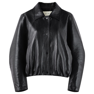 秋水伊人时尚单排扣翻领皮衣2026年春季新款女通勤插肩蝙蝠袖外套