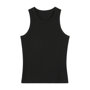 pusumede白色工字针织吊带背心女夏外穿圆领弹力修身坎肩无袖上衣